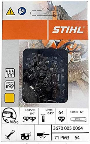 STIHL 71PM3-64 Oilomatic 12" Saw Chain – 1/4" Pitch, .043" Gauge