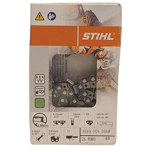 Stihl 18″ Oilomatic Rapid Micro Chainsaw Chain – .325″ Pitch, .063″ Gauge, 68 Drive Links (26 RM3) | OEM #36890050068