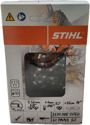 Stihl 14″ Oilomatic Picco Micro Mini 3 Chainsaw Chain – 3⁄8″ LP × .043″, 50 Drive Links (61 PMM3) | OEM #36100050050