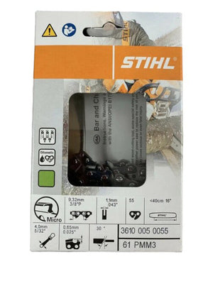 Stihl 14″ Picco Micro™ Mini 3 Chainsaw Chain – 3/8″ Low‑Profile × .043″, 50 Drive Links (61 PMM3) | OEM #36100050050